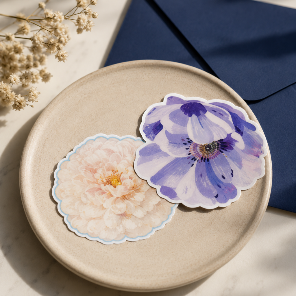 Elegant floral stickers featuring hand-illustrated botanical flower designs, perfect for journals, planners, scrapbooks, happy mail, and stationery collections.