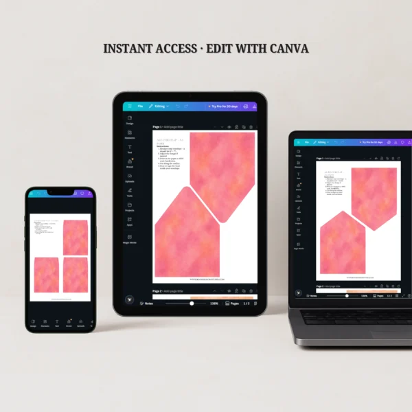 Blush Velvet Envelope Liner Template editable in Canva on desktop, tablet, and mobile for instant download wedding invitation liner templates.