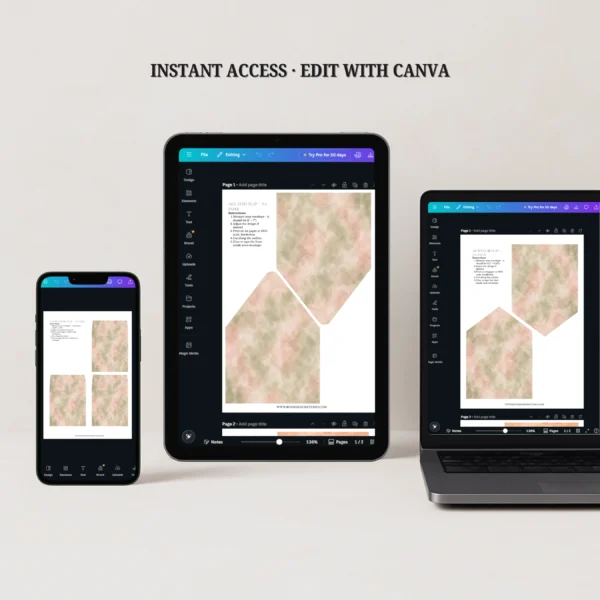 Sage Blush Envelope Liner Template editable in Canva on desktop, tablet, and mobile with instant download for DIY wedding stationery.