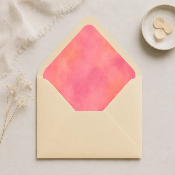 Blush Velvet envelope liner inside a chamois Euro flap envelope, creating a soft and timeless combination for elegant wedding invitations and luxury stationery.
